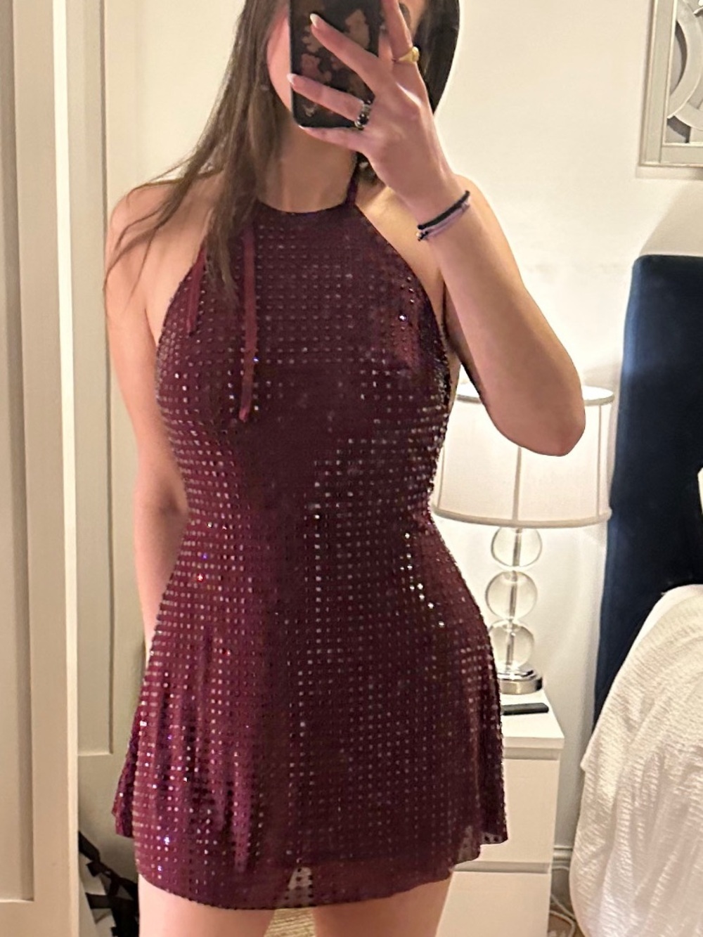 Meshki Embellished Halter Mini Slip Dress